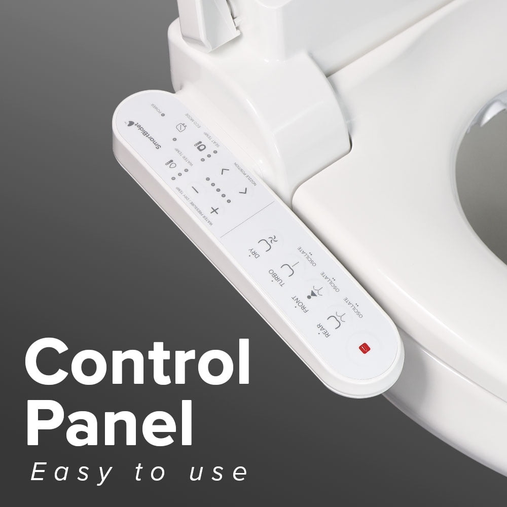 SmartBidet Electric Bidet Seat with Control Panel for Elongated Toilets in White