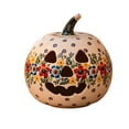 thumbnail image 2 of Floral Hand-Painted Ceramic Light Up Pumpkin Lantern, Carved Jack-O-Lantern with Warm LED, Textured Speckled Green Base Folk Halloween Tabletop Decor for Mantel Bedside Entry Shelf Fall Centerpiece, 2 of 7