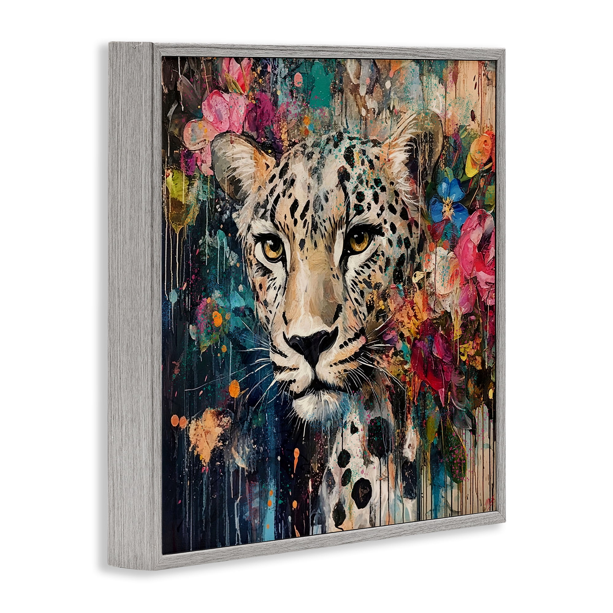 Stupell Industries Cheetah & Exotic Blooms Gray Framed Giclee Art, design by Marta Wiley