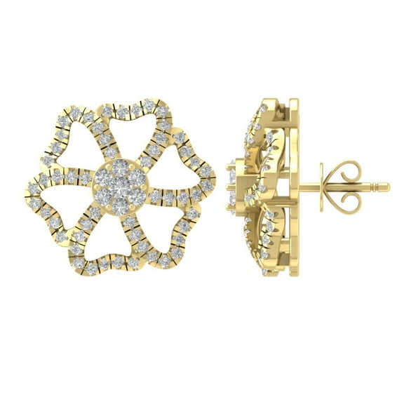 10K Yellow Gold Diamond Flower Stud Earrings (3/4 cttw, I-J Color, I2-I3 Clarity)