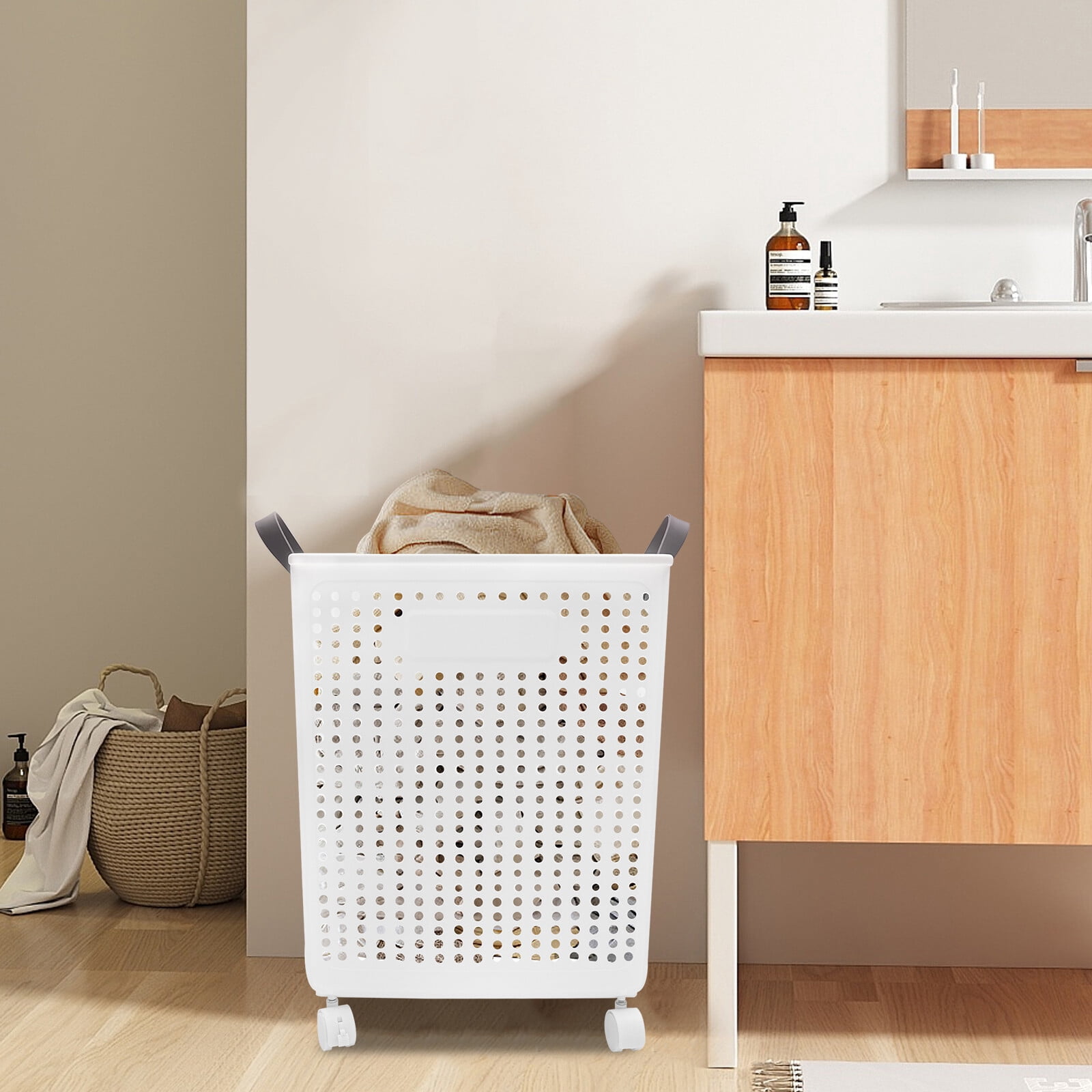Folding Laundry Hamper, Clothes Basket, Dirty Clothes Hamper w/ 4 Wheels