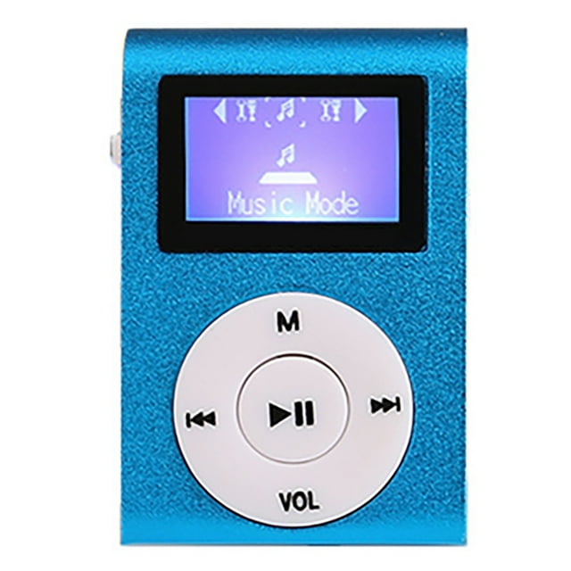 Reproductor de música MP3 Tarjeta de canción de 128 M Mini reproductor de música portátil con carcasa de metal para estudiantes Deportes Correr Azul