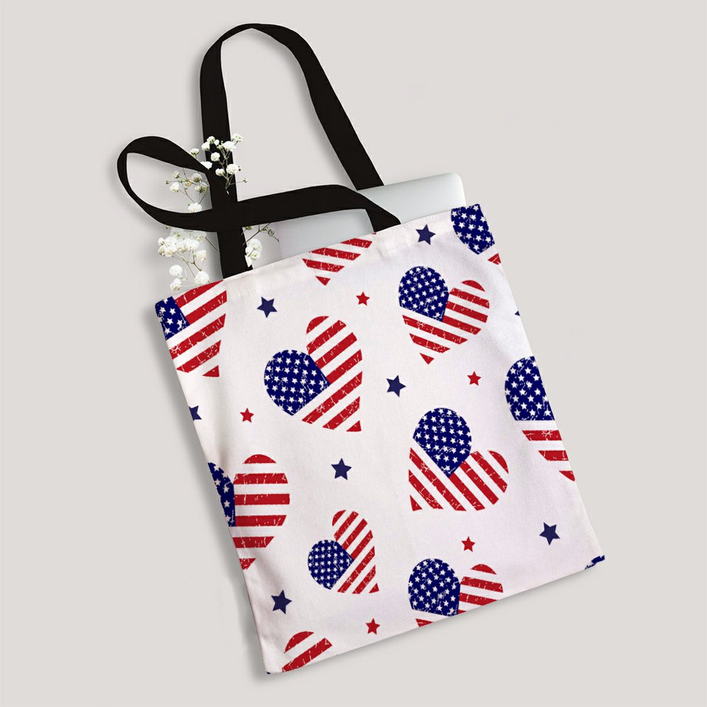 ABPHQTO American Flag Hearts Pattern Canvas Bag Reusable Tote Grocery