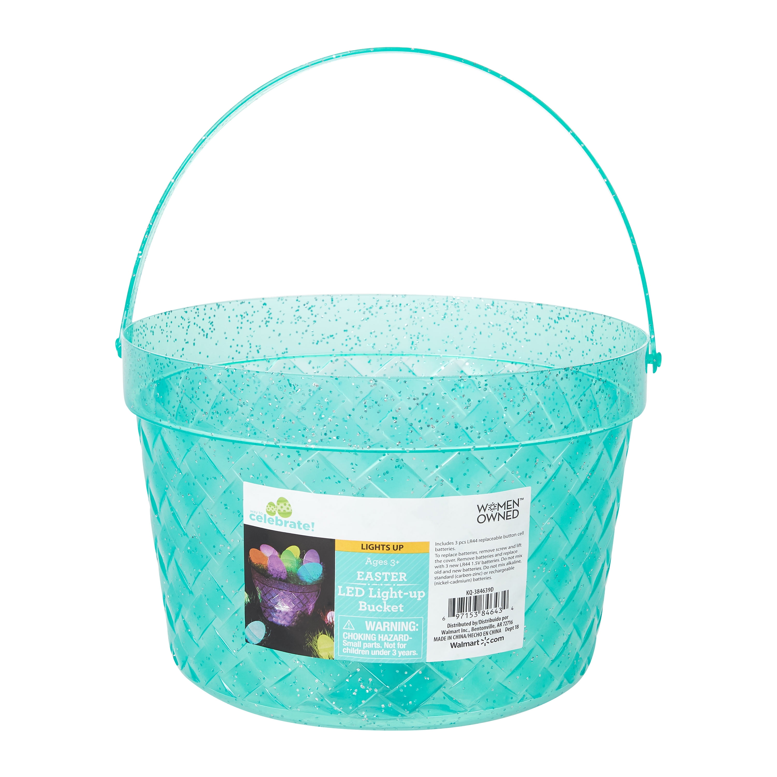 Way to Celebrate LED Lightup Glitter Easter Bucket, Teal