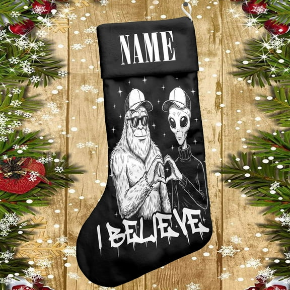 Lotusprinthandmade Custom Name Funny Bigfoot Christmas Stocking (M), christmas stocking for pig lovers, pig lovers gift christmas stocking