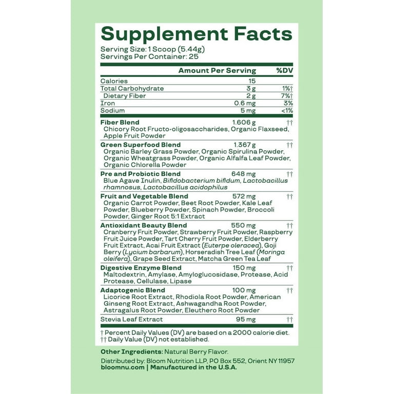 Bloom Nutrition Greens & Superfoods Powder, Mixed Berry, 25 Servings