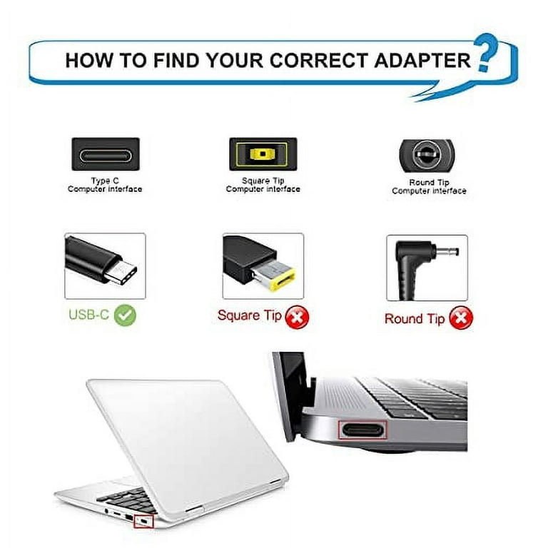 Cargador de portátil USB-C de 65 W y 45 W para Lenovo ThinkPad T480 T490  T580 T14 T14S T15 Gen 1 2 3 4 ADLX65YDC2A ADLX65YLC2D ADLX65YDC2D  Chromebook
