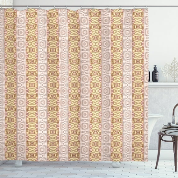 Abstract Shower Curtain, Continued Illustration of Pastel Vintage Themed Pattern with Tender Swirls, Fabric Bathroom Set with Hooks, 69W X 75L Inches Long, Rose Pale Yellow, by Ambesonne