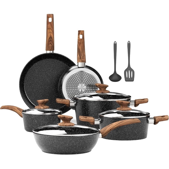 12-Piece Induction Pots & Pans Set, Non-Stick Cookware, Black