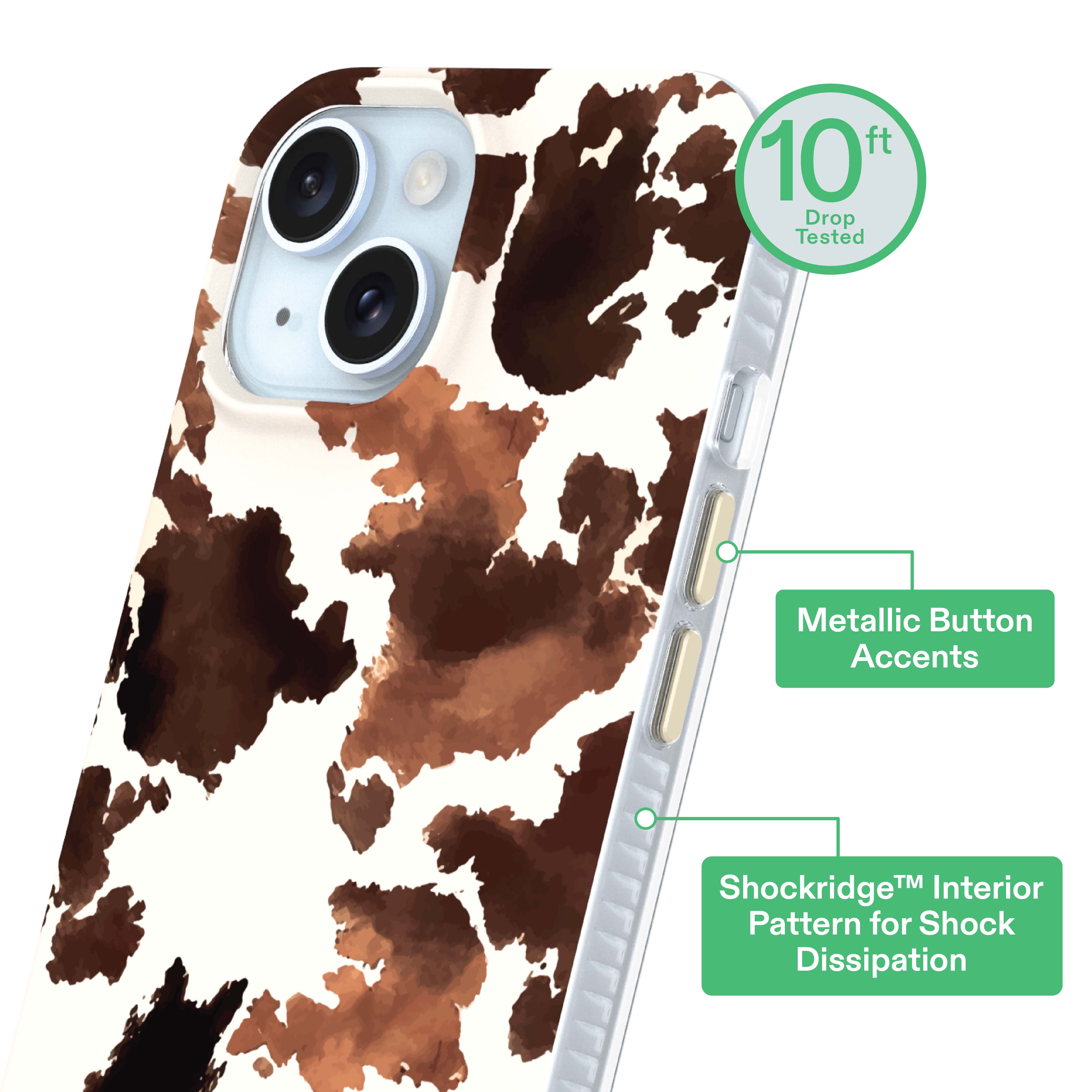 onn Phone Case for iPhone 17e / 16e / 15 / 14 / 13, MagSafe Compatible - Cow Print