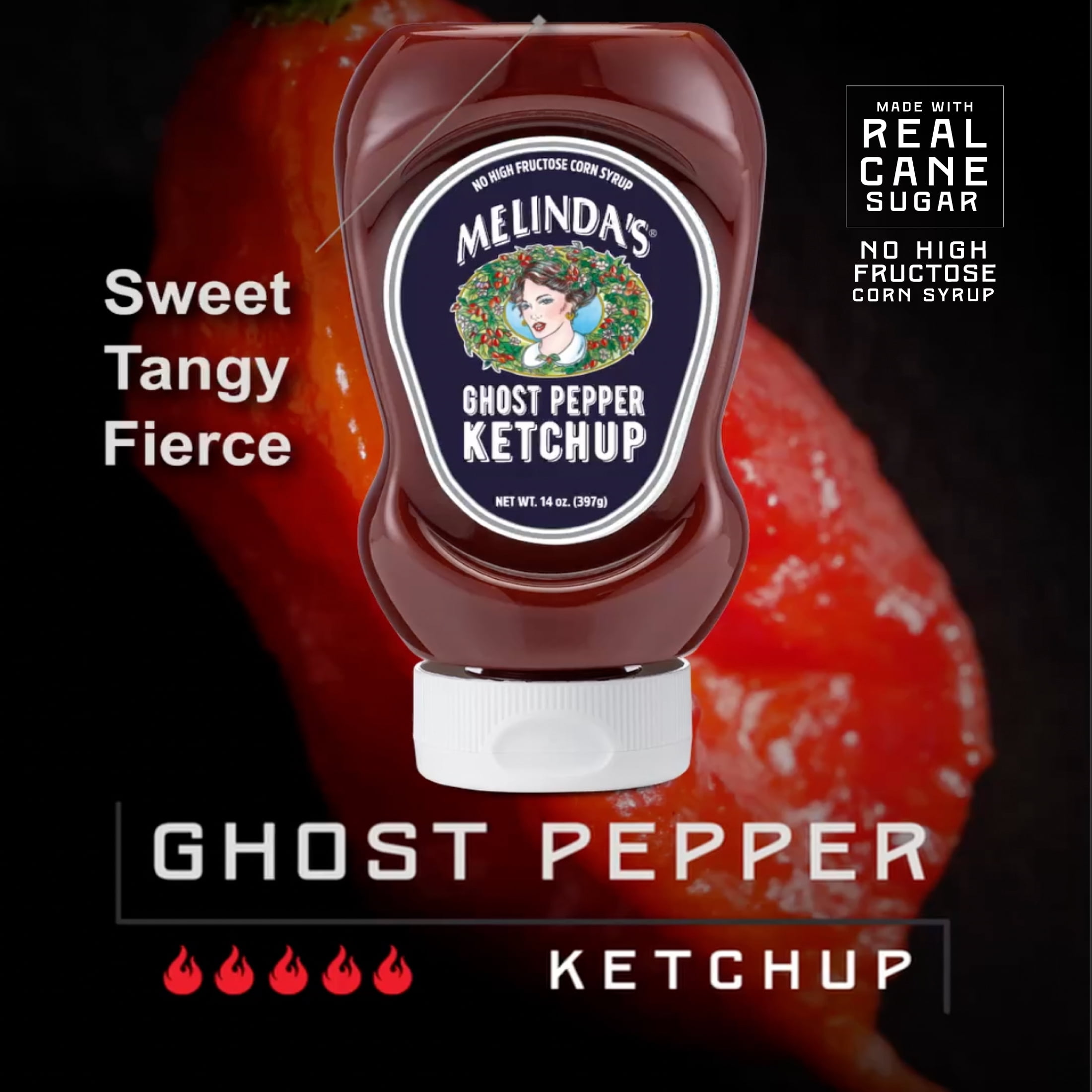 (3 pack) Melinda's Ghost Pepper Ketchup, Fiery Hot, All-Natural Ingredients