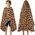 thumbnail image 3 of Brown and Black Leopard Print Hooded Bath Towel，60"x35" for Ages 3 To 12 Kids, Quick Dry Lightweight Soft Microfiber Hood Beach Towel Cover Up for Kids, 3 of 7
