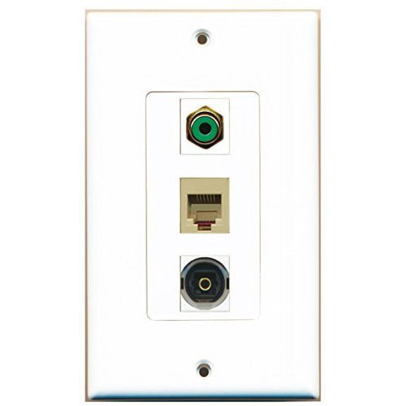 RiteAV - 1 Port RCA Green and 1 Port Phone RJ11 RJ12 Beige and 1 Port Toslink Decorative Wall Plate Decorative