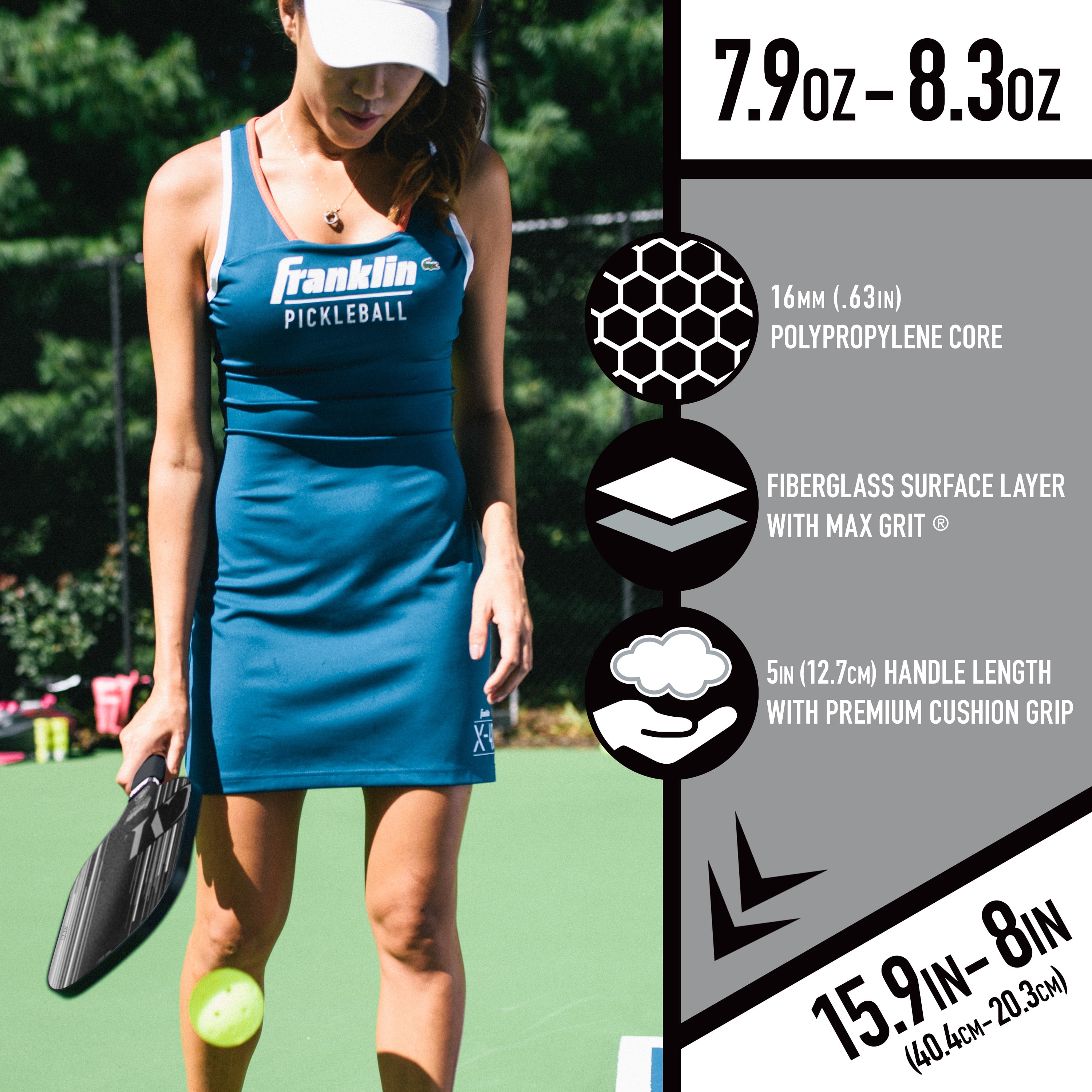 Franklin Sports Pro Pickleball Paddle - Pro Tournament Pickleball Paddle - Extra Grip MaxGrit Technology - Christine McGrath Pickleball Paddle - Black 16mm