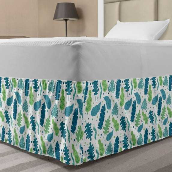 Natural Bed Skirt, Various Type Tropical Palm Leaves Images Exotic Jungle Botanics Dots Shapes, Elastic Bedskirt Dust Ruffle Wrap Around for Bedding Decor, 4 Sizes, Multicolor, by Ambesonne
