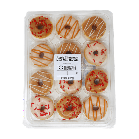 Freshness Guaranteed Apple Cinnamon Iced Mini Donuts, 12 Count, 8 oz, Soft and Chewy Snack Pack, Fried