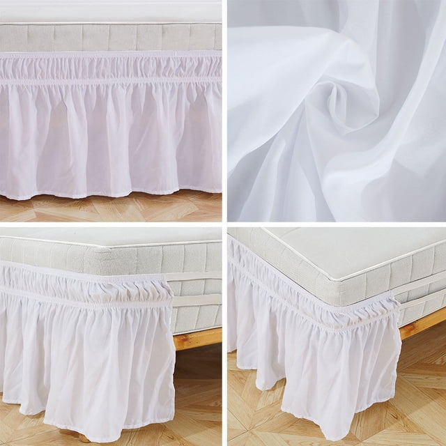 Falda de cama elástica, lavable, resistente a la decoloración, para casa, hotel, color blanco, tamaño Queen