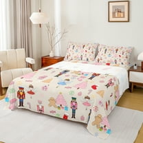 Manfei Cartoon Royal Nutcracker Queen Sheet Sets for Kid, Kawaii Princess Elf Flat Sheet, Dreamy Christmas Tree Queen Fitted Sheet, Microfiber Bedroom Decor, 4 Pieces