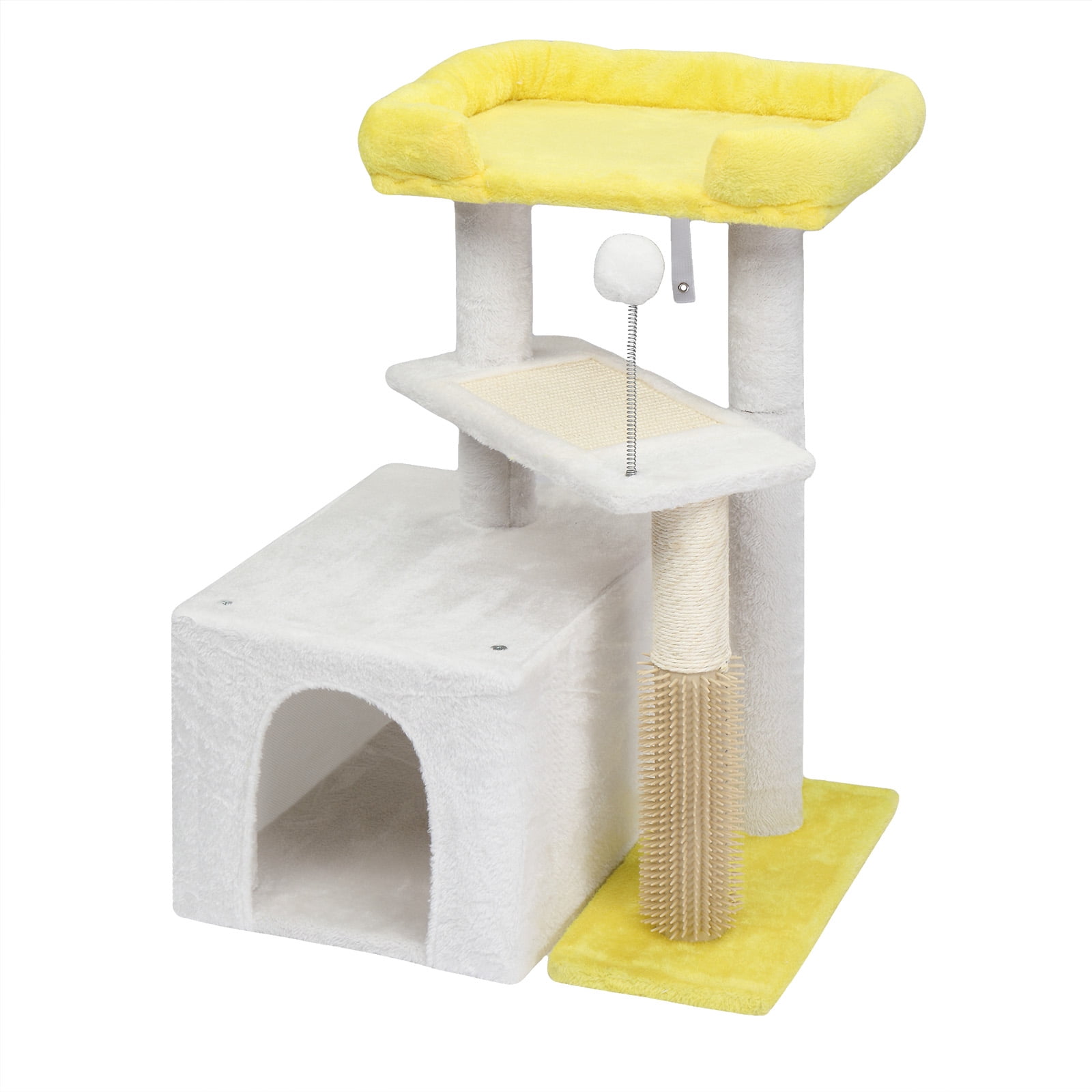 3 Tier Compact Cat Tree Tower, Sisal Scratching Posts & Board With Private Cat Condo, Top Perch Hanging Toy Ball Stable Indoor Cat Activity Furniture For Multi Cat Families