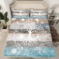 thumbnail image 2 of Homewish Western Life Tree Queen Sheet Sets, Blue Grey Wooden Plank Flat Sheet, Mystic Damask Moom Queen Fitted Sheet, Ultra Soft Bedroom Decor, 4 Pieces, 2 of 7