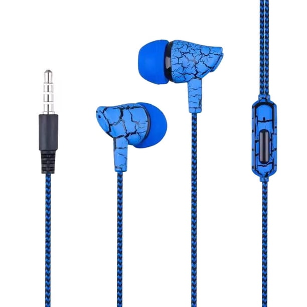 Injueey Auricular deportivo con cable s Super Bass 3.5mm Crack Auricular Auricular con micrófono Manos libres Auricular para MP3 MP4 Cables de audio/vídeo azul
