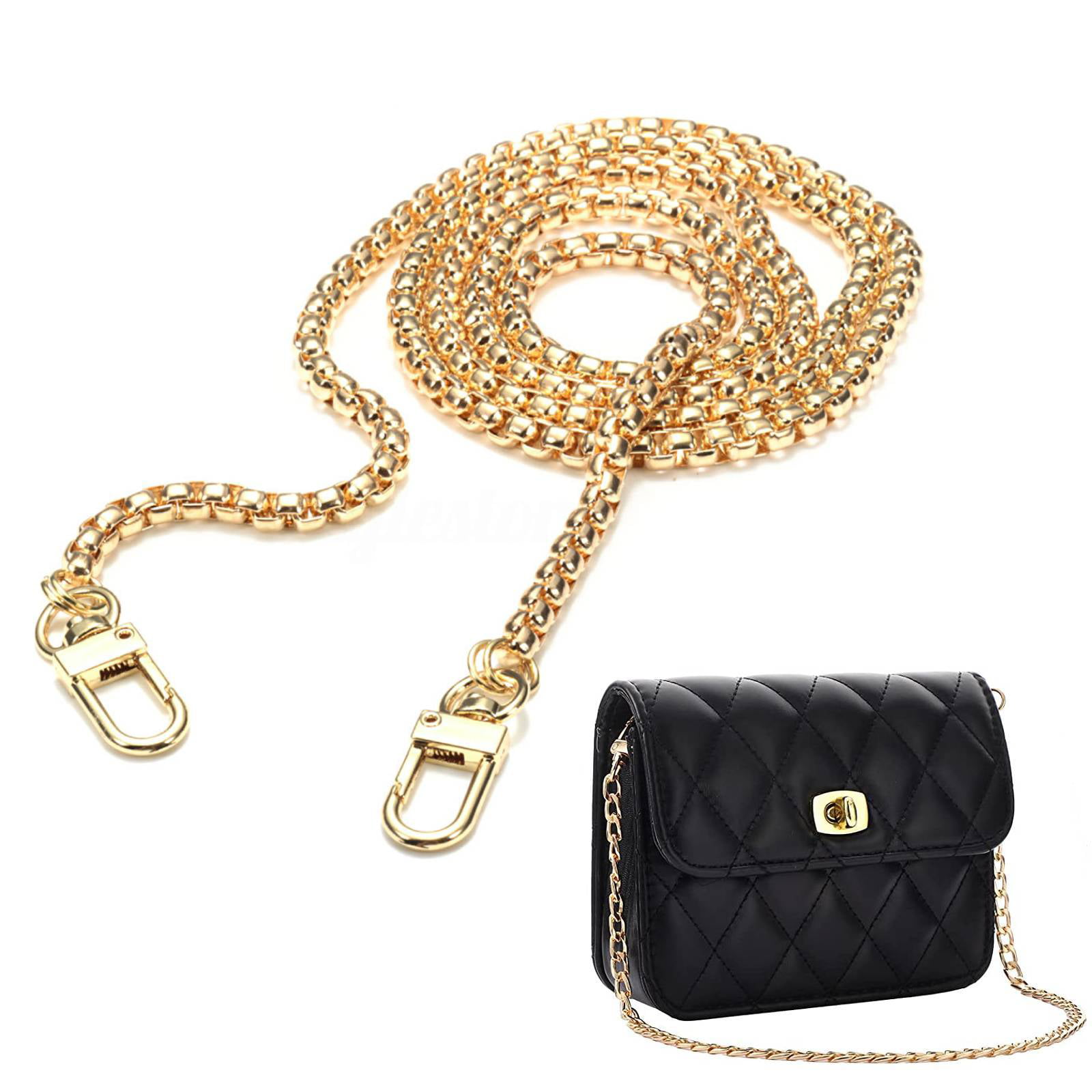 Metal PU Leather Chain Strap Handle Hook for Shoulder Handbag Purse Bag Belt 47" 