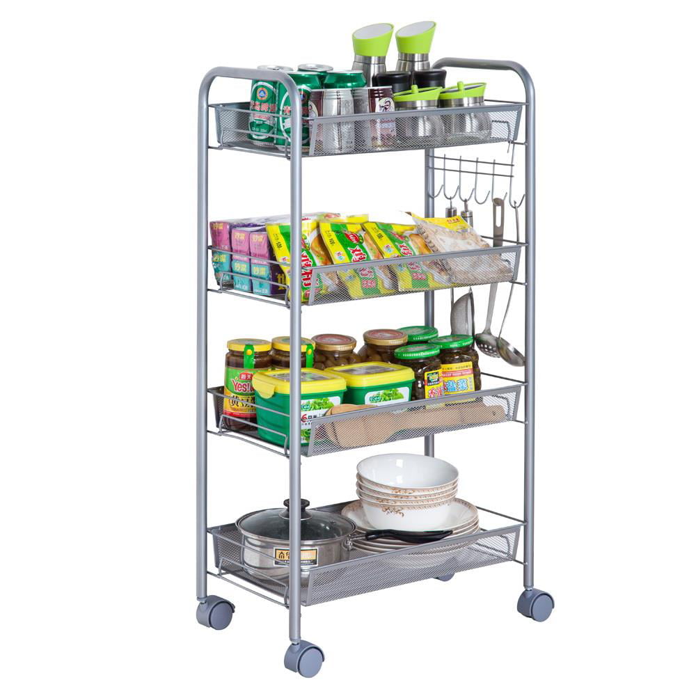 Details about   4 Tier Kitchen Trolley White Storage Cart Rolling Cart Shelf Storage 