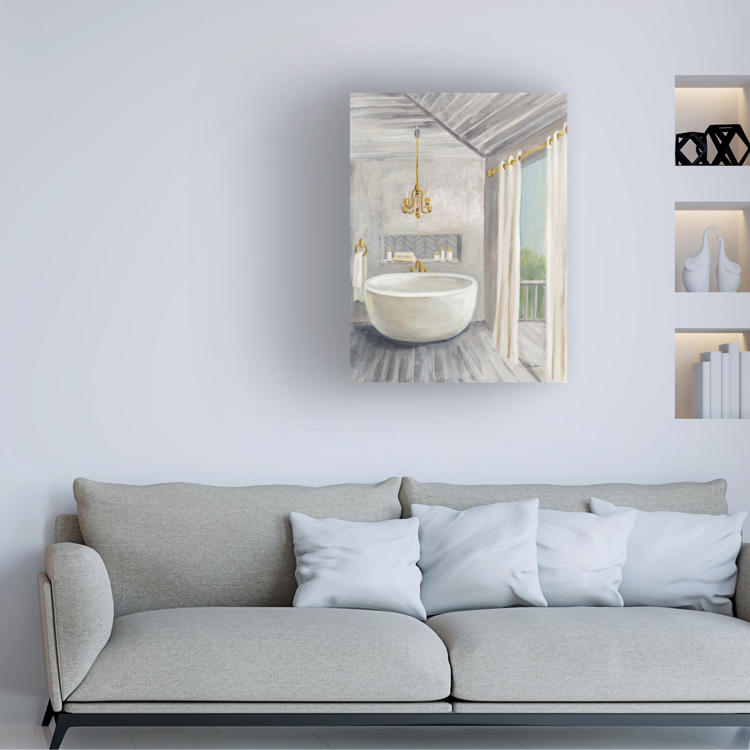 Silvia Vassileva 'Attic Bathroom II Gray Wood' Canvas Art
