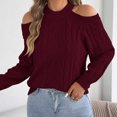 thumbnail image 6 of Women's Off-The-Shoulder Sweater Textured Hollow Knit Sweaters Loose Long Sleeve Pullover Casual Tops, 6 of 8