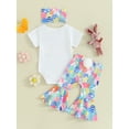 thumbnail image 3 of Bagilaanoe 3pcs Newborn Baby Easter Outfits Girl Pants Set Letter Short Sleeve Romper Tops + Flare Trousers + Headband 3M 6M 12M 18M 24M Infant Casual Clothes, 3 of 8