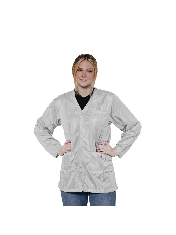 Medium Weight 9010 Fabric, V-Neck Collar, Snap Cuff ESD Jacket
