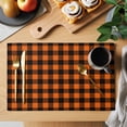 thumbnail image 2 of Black Orange Plaid Placemats Set of 8, Farmhouse Buffalo Check Gingham Placemats for Dining Table, Place Mats for Kitchen Tabletop, Waterproof Wipeable Dining Table Mats Set, 2 of 9