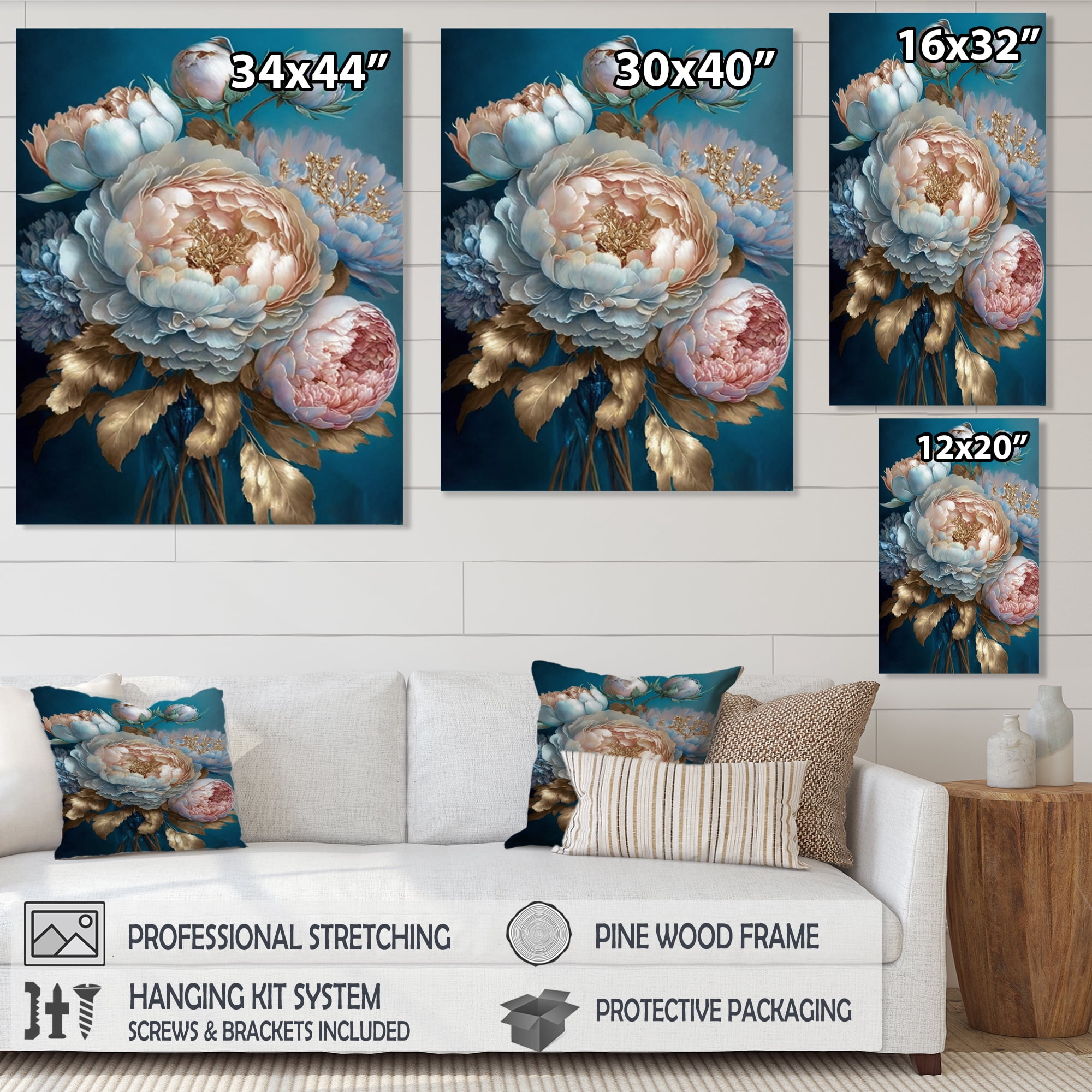 Designart Ice Tone Floral Bouquet Canvas Wall Art