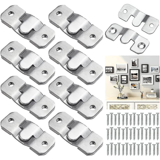 20 pares de soportes de montaje ocultos empotrados de regalo acsergery, acero inoxidable empotrado conjunto de placas metálicas con lengüeta de enganche y orificios para tornillos, vista frontal agrupada con tornillos incluidos; adecuados para colgar cuadros y marcos en pared.