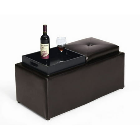 Hodedah Imports Medium Ottoman With Flip Over Tray