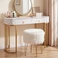 thumbnail image 2 of Giantex Faux Fur Vanity Stool Chair, Round Footstool Ottoman with Metal Legs, Fluffy Chair Footrest, Makeup Stool for Bedroom, 2 of 8
