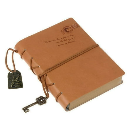 Microsaver Keyed Retractable Notebook - Classic Retro Vintage Style PU Cover String Key Bound Blank Notebook Notepad Travel Journal Diary Sketchbook (Khaki)