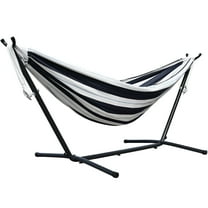 Vivere Double Sunbrella Hammock & Steel Stand, Portable Outdoor Lounge, Harbor