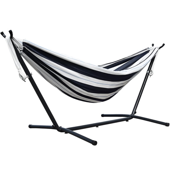 Vivere Double Sunbrella Hammock & Steel Stand, Portable Outdoor Lounge, Harbor
