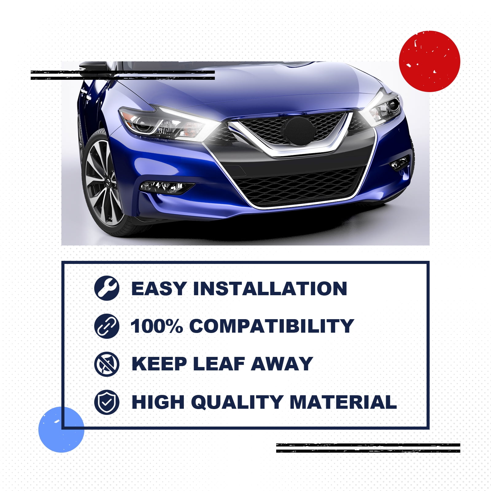 HOUGEET Front Bumper Grille Grill Fit for 2016-2018 Nissan Maxima Black Silvery Chrome Trim NI1200284 623104RA0A