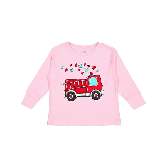 Inktastic Valentine Fire Truck with Hearts Boys or Girls Long Sleeve Toddler T-Shirt