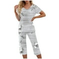 thumbnail image 1 of Offres des Fêtes Iumwxz Pyjamas Rétro Confortables Ensembles d'Été pour Femmes Floral Graphique Col en V Manches Courtes Taille Élastique Tenues Capri pour Dames Faire du Magasinage, 1 of 5