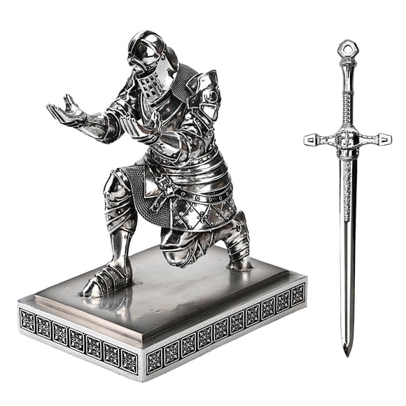 HDMbigmi King's Guard Knight Pen Holder Pen Stand Desk Organizers and Accessories Resin Pencil Holder as Gift for Office and Home (Silver(Plating))