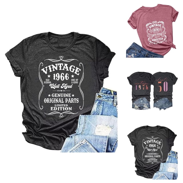 T-shirts Vintage 1976 pour Femmes 2026 Été Décontracté Manches Courtes Col Rond Cadeau 50e Anniversaire T-Shirts Graphiques Hauts de Fête Rétro