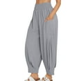 thumbnail image 3 of THDHVS Linen Pants Women,Casual Pants for Women,Baggy Wide Leg Pants Casual Elastic Waisted Pants with Pockets Gray 2XL, 3 of 7