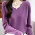 thumbnail image 4 of Aueoeo Women's Casual V-Neck Sweater Solid Color Basic Knitted Sweater Fashion Outfit Basic Classic Loose Sweater, 4 of 5
