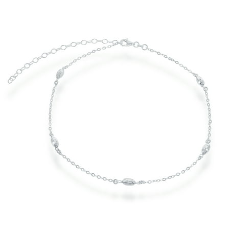 Sterling Silver 12" + 3" Italian Diamond-Cut Oval MoonBeads Choker Necklace