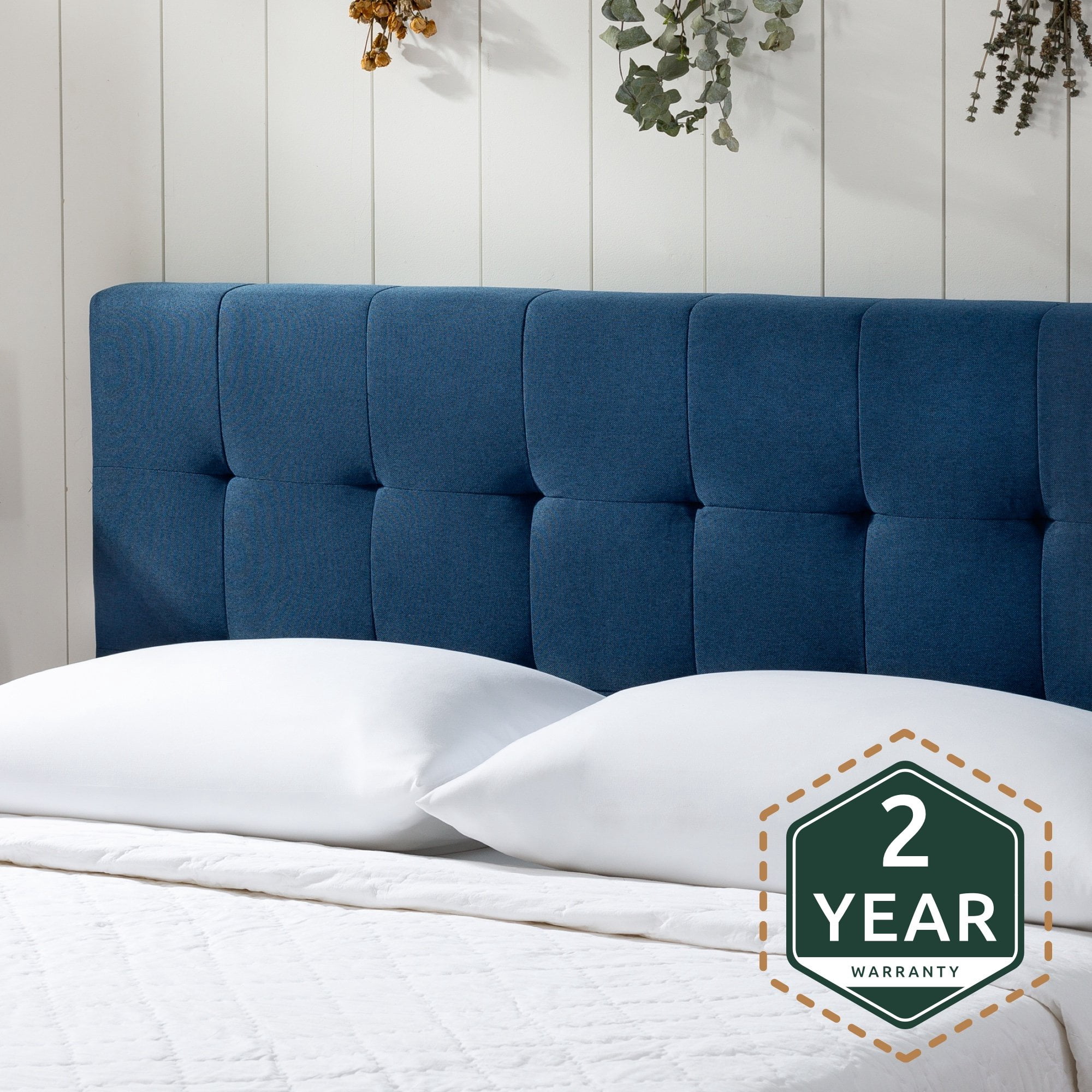 Rest Haven Ells Square Tufted Upholstered Bed, King, Navy