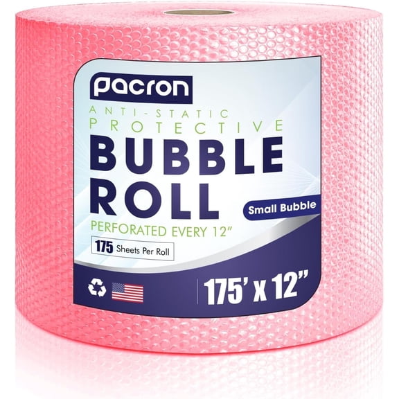 Pacron Anti-Static Bubble Wrap Roll 175FT x 12IN, 3/16" Small Bubbles, Pink – ESD Protection for Electronics & Fragile Items