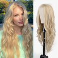 thumbnail image 1 of Peluca larga, rubia, ondulada, 66 cm, sintética, resistente al calor, color T, 1 of 5
